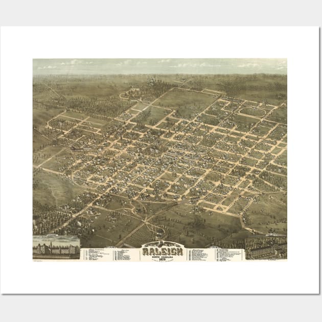 Vintage Pictorial Map of Raleigh NC (1872) Wall Art by Bravuramedia